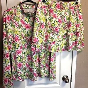 Emerald 18 Womens Tropical Floral Print Long Sleeve‎ Golf Tennis Skirt Set L